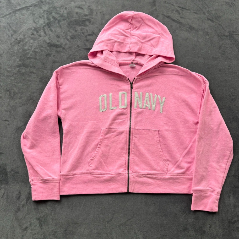 Old Navy Girls Pink Full Zip Logo Hoodie Sweatshirt XL 14-16 French Terry